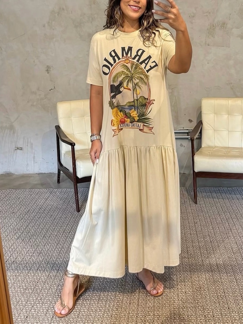 FARM Rio Beige Maxi Dress Size L
